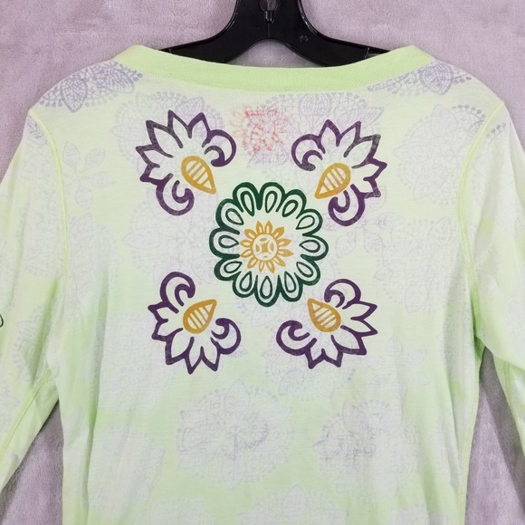 Free People Top Women L Green Burnout Floral Printed Lounge Long Sleeve Boho Tee - Picture 10 of 10